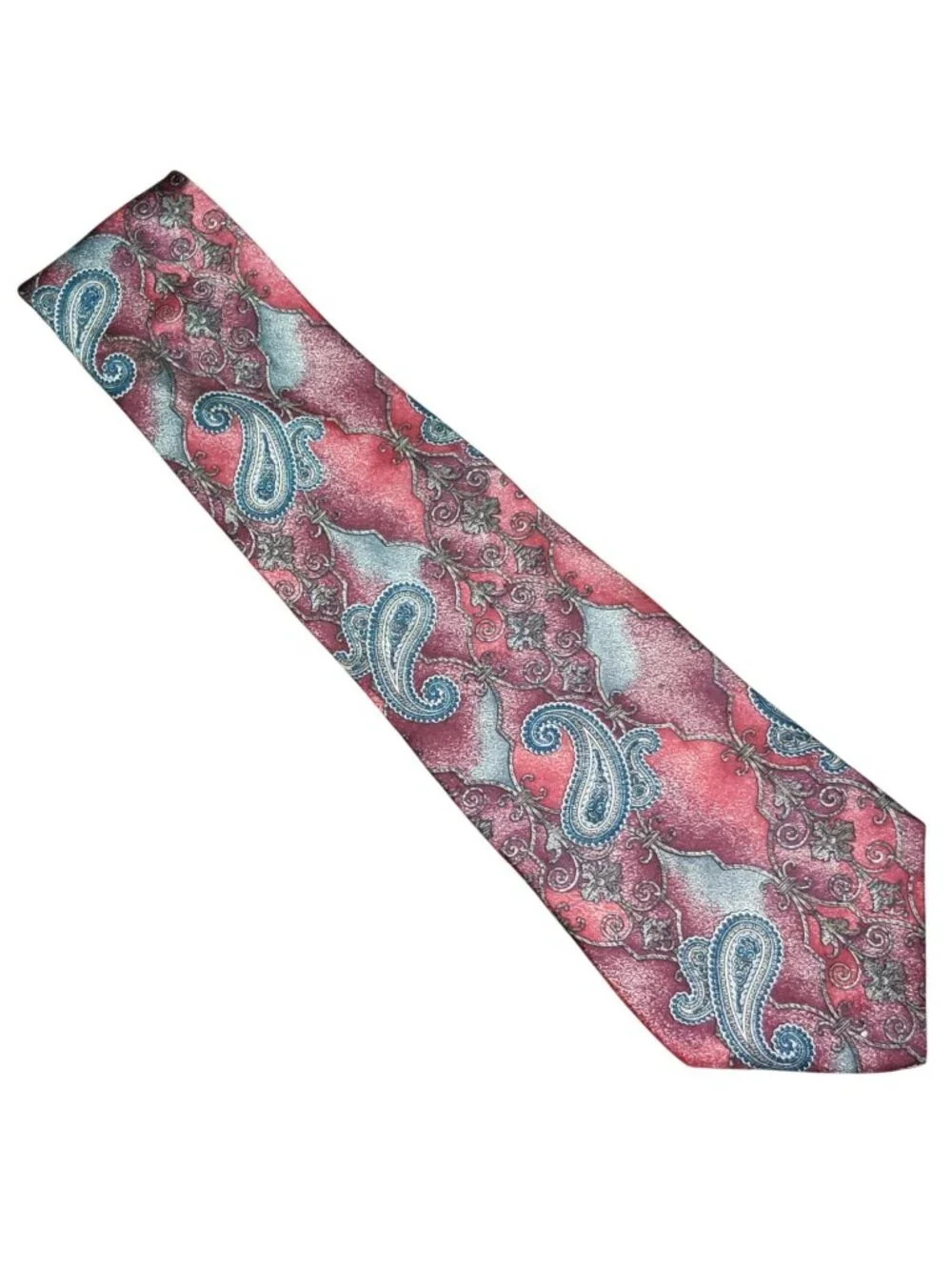 Vintage American Traditions Red Gray Paisley Wide Necktie Retro Preppy USA Tie